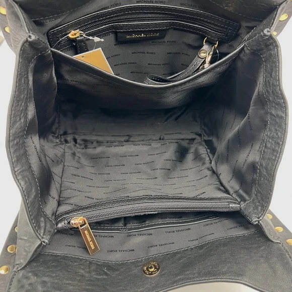 Michael Kors Black Studded Leather Hobo Bag - Picture 7 of 13